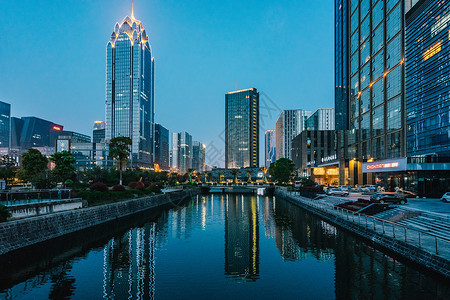 酒店建筑素材宁波水街夜景拍摄背景