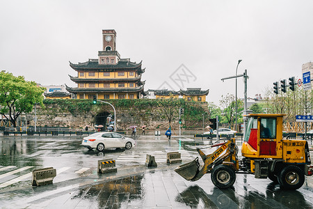 宁波博物馆宁波鼓楼拍摄背景