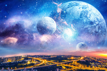空间图片免费下载深蓝夜景宇宙城市设计图片