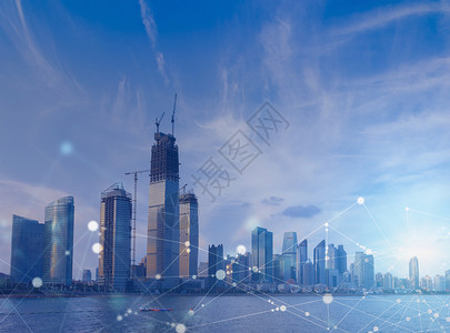 放射线背景商务大楼 蓝色城市设计图片