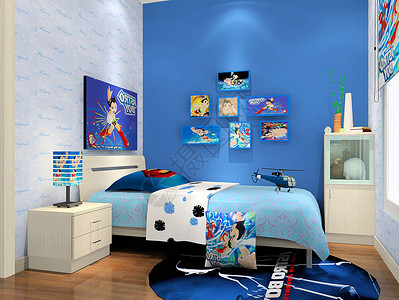 蓝色卡通小报蓝色卡通卧室效果图背景