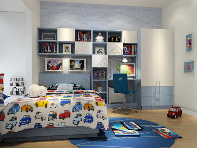 3D设计小清新儿童卧室效果图背景