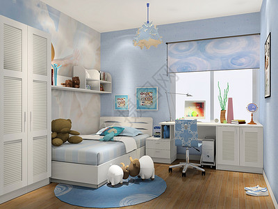 3d温馨素材温馨的地中海儿童房效果图背景