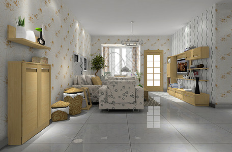现代黄色系客厅效果图背景图片