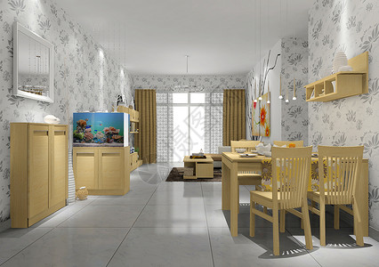 淡黄色系的餐厅客厅效果图背景图片