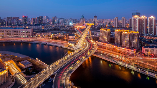 远眺赤峰桥天津海河夜景高清图片