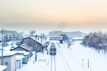 雪景夕阳日本雪景背景