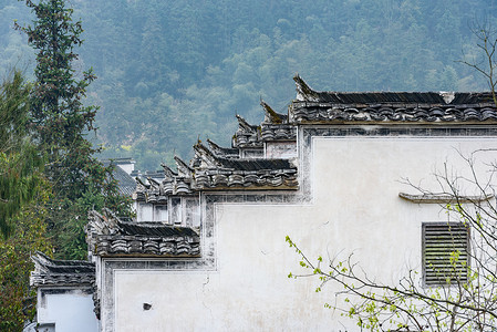 黄山西递传统建筑屋檐背景