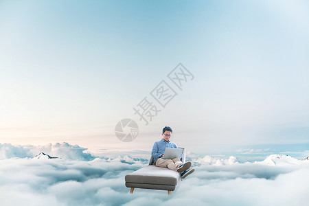 坐在椅子上的商务男性云端办公设计图片