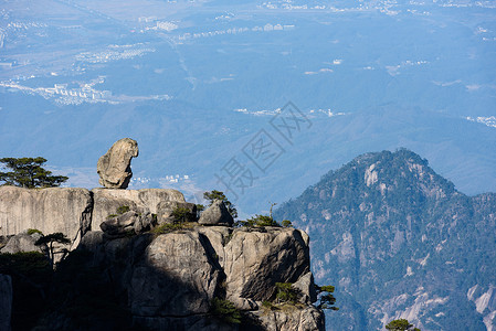 黄山奇石猴子观海背景图片