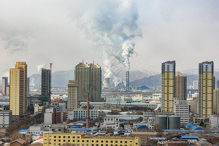 城市风光工厂烟囱污染背景图片