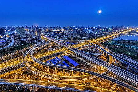 立体车城市发展建设立交桥夜景背景