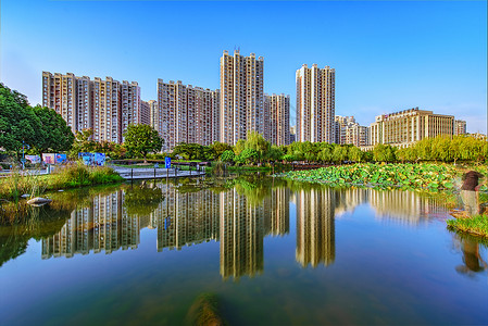 小区风景城市风光建筑倒影背景