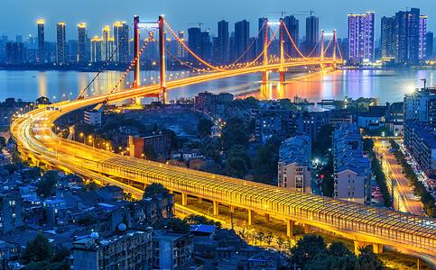 长江经济发展长江大桥夜景背景