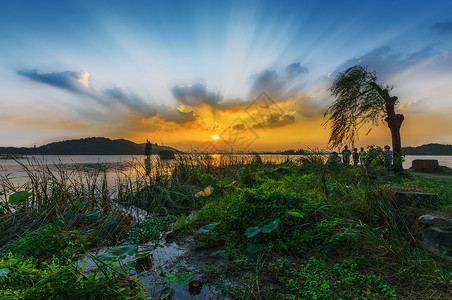 武汉希望东湖日落美景背景