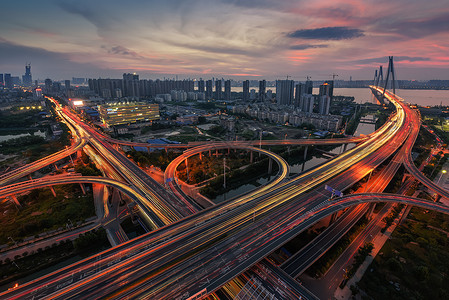 旅游智能武汉立交交通夜景背景