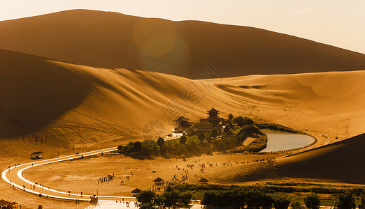 风中夕阳素材鸣沙山月牙泉背景