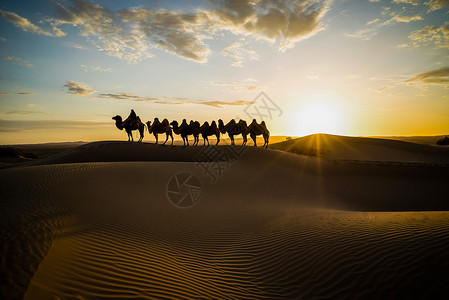 丝绸之路剪影巴丹吉林沙漠背景