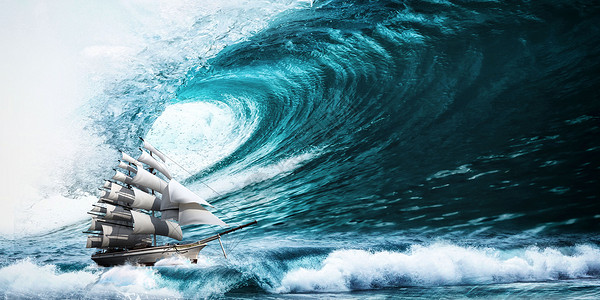 江中小船乘风破浪设计图片