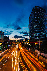 广角视角城市车流夜景背景