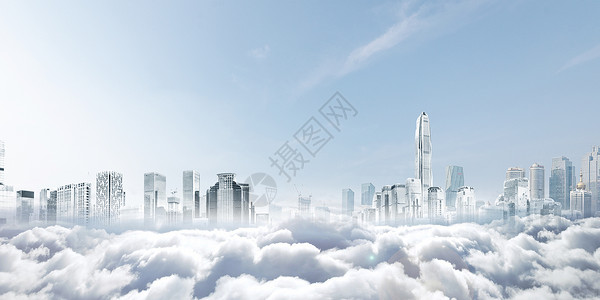 白色云层云层之上的建筑物设计图片