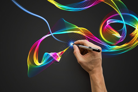 手与彩虹素材科技画笔设计图片