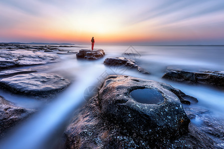 海景礁石遥望背景