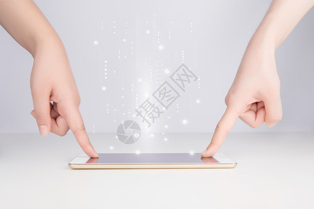 清新手机手指共同点击平板电脑未来科技设计图片