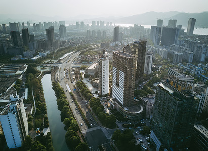 香港企业航拍城市高楼背景