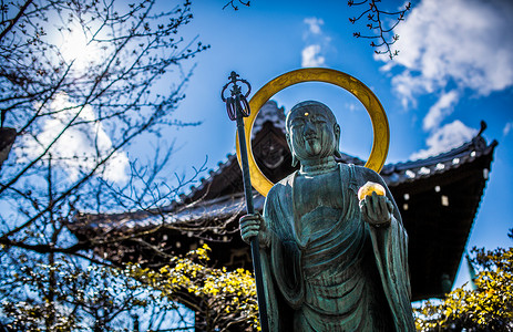 日本风格寺庙石佛背景