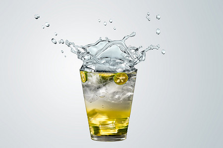 蓝色饮料汽水水花四溅的饮料设计图片