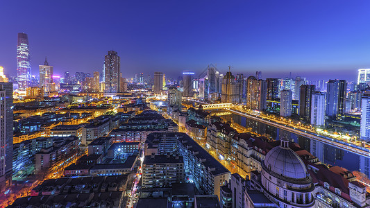 天津河东夜晚的天津城市灯光背景