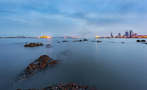 栈桥夜景栈桥湾畔背景