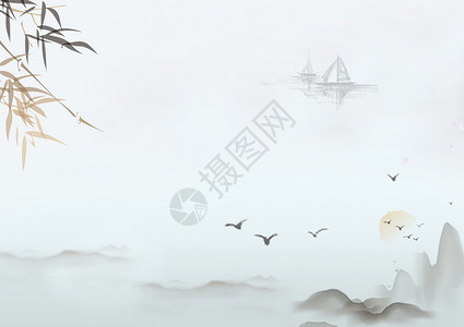 船屋小桥山水中国风设计图片