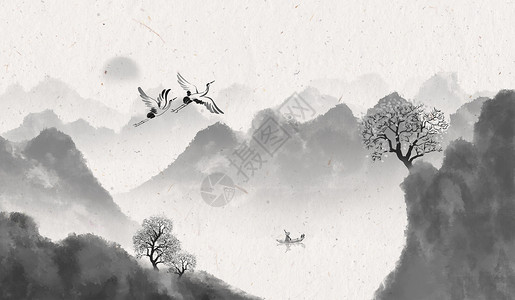 飞鹤设计素材山水中国风banner海报背景设计图片