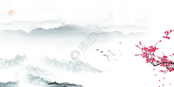 海报设计中国风海报大山红叶banner海报背景设计图片