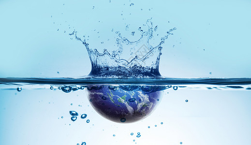 全生态蓝色地球落入水中溅出水花设计图片