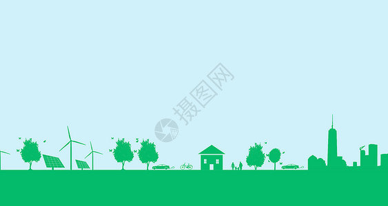 环保系列素材绿色卡通几何城市与自然设计图片