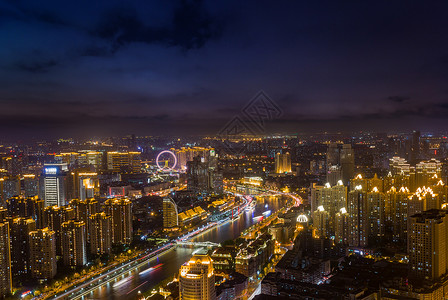 摩天轮全景天津津湾之夜背景