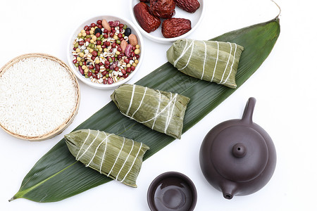 端午节粽子红枣糯米竹叶茶具图片