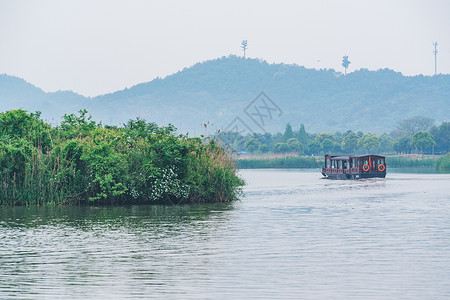 客船德清下渚湖湿地背景