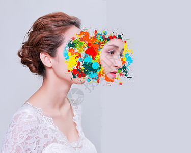 女性创意妆容情绪展示创意油彩设计图片