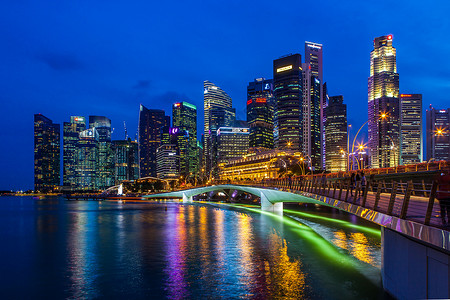 桥与倒影城市夜景背景