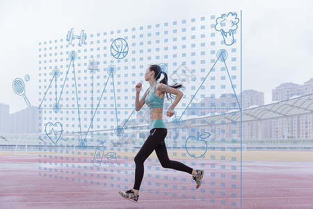 趴在跑步机上休息喝水的健身女性跑步的女人设计图片