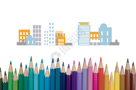 多彩彩色铅笔彩铅绘出多彩城市设计图片