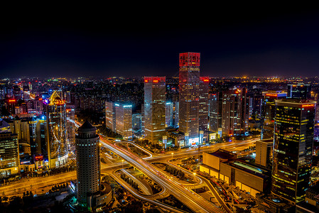 高尔寺山全景北京城市交通立交桥夜景背景