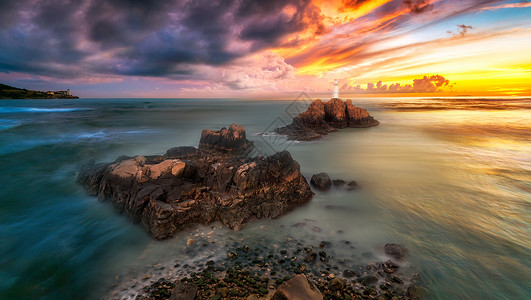 ps海景素材彩霞中的海景背景