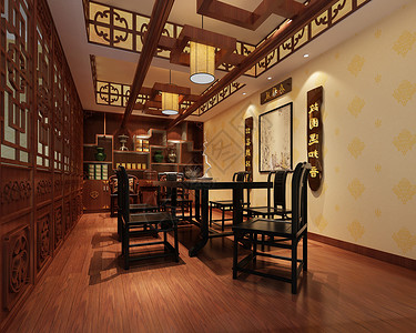 深色系装饰画新中式餐厅效果图背景