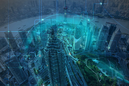 上海半岛酒店俯视城市商务科技背景设计图片