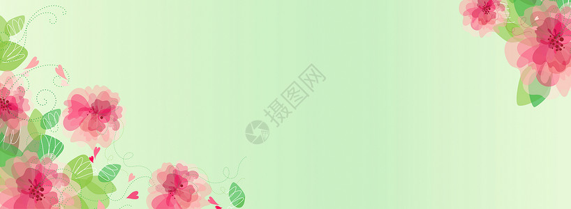 桃花叶子简约桃花banner设计图片